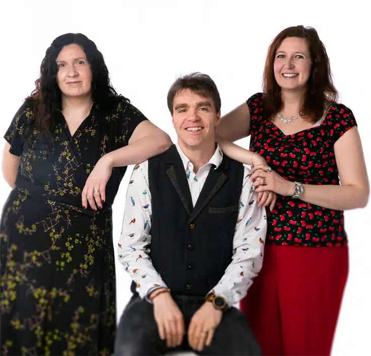 Professional Studio Photo of Three People, Michael, Caroline and Liz of Heir Line